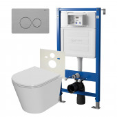 Сет: Система инсталляции Point Элемент для подвесного унитаза PN45120 + Клавиша смыва для инсталляции Point Виктория, нержавеющая сталь, сталь брашированная, PN44061SB + Унитаз подвесной Point Виктория безободковый, сиденье микролифт PN41061 Сет: Система инсталляции Point Элемент для подвесного унитаза PN45120 + Клавиша смыва для инсталляции Point Виктория, нержавеющая сталь, сталь брашированная, PN44061SB + Унитаз подвесной Point Виктория безободковый, сиденье микролифт PN41061